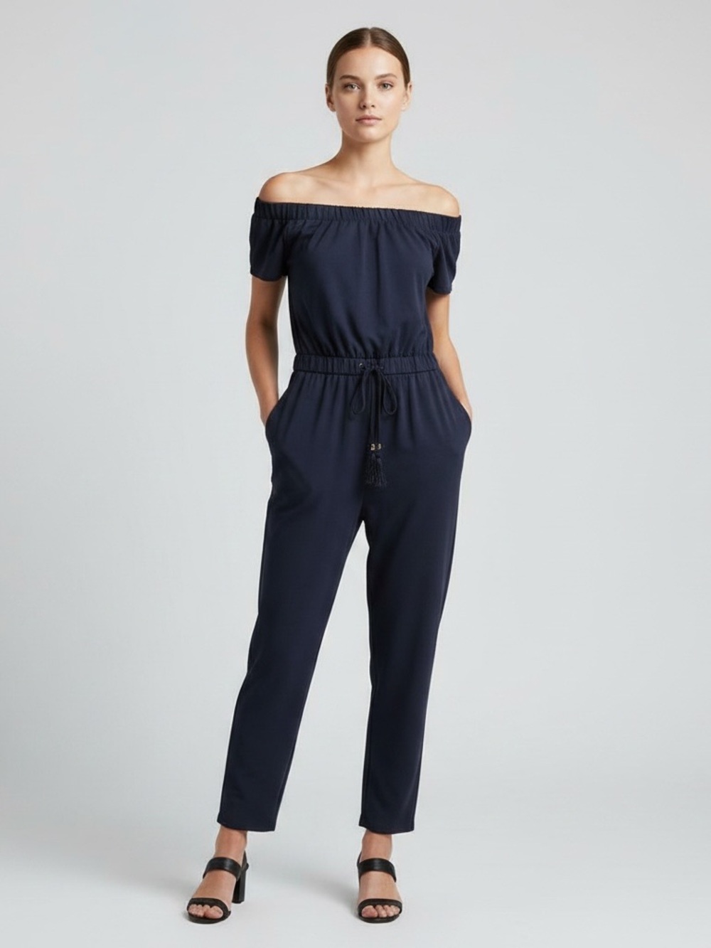MICHAEL Michael Kors | Black off the shoulder pantsuit joggers jumpsuit …